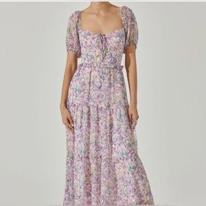 ASTR The Label Puff-Sleeve Bustier Midi Dress Lilac Size Small